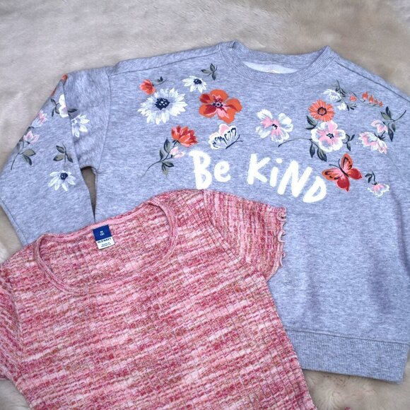 Girls Gray Sweatshirt Old Navy Short Sleeve T Shirt Size 8 Set - Picture 2 of 12